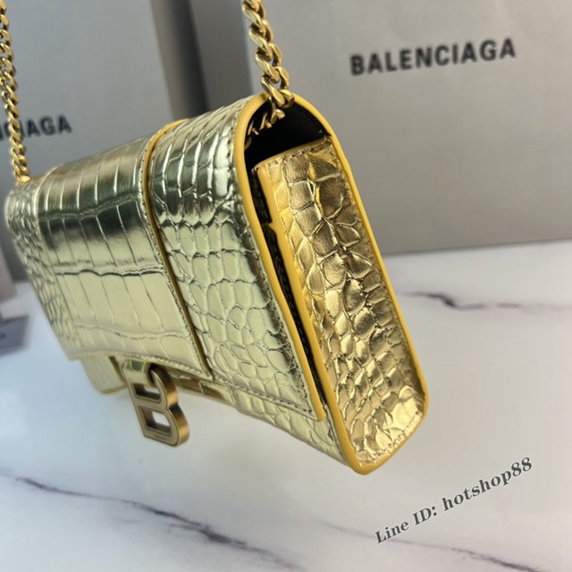 Balenciaga專櫃爆款鱷魚紋牛皮女包鏈條包 巴黎世家經典小號沙漏包鏈條斜挎包 fyj1053